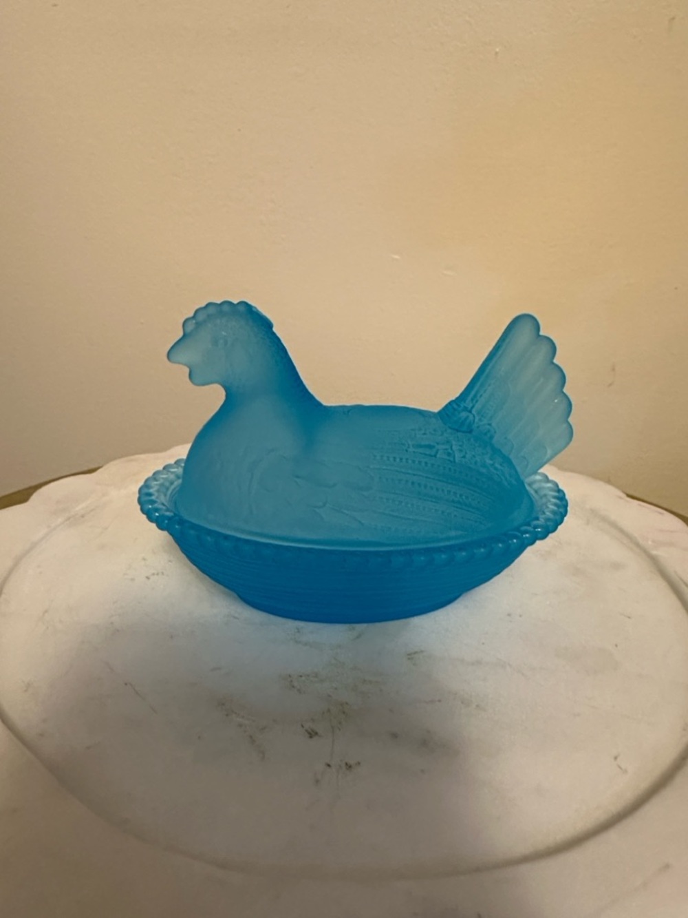 Blue Glass Hen on Nest Candy Dish - Decorative Food Storage
